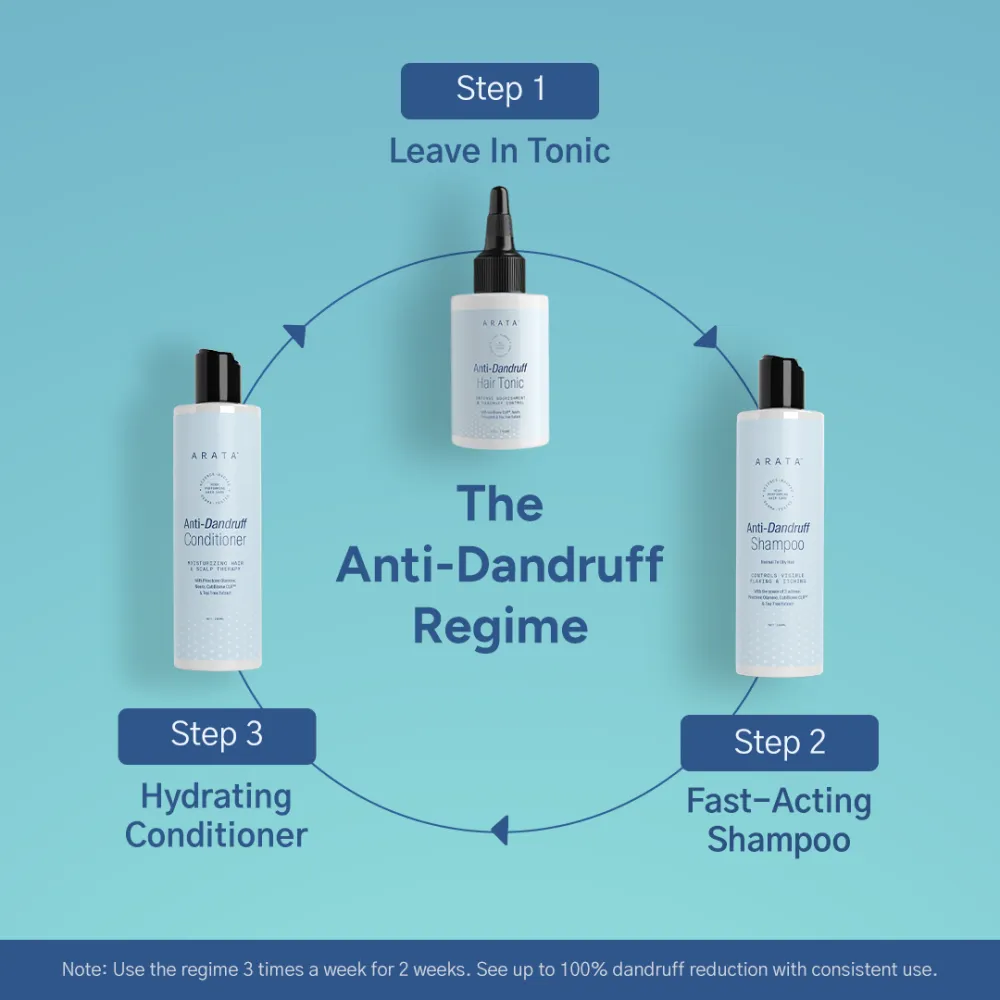 Arata Anti-Dandruff Shampoo, Tonic, Free Conditioner Combo | Piroctone Olamine & Glycolic Acid | Up To 100% Dandruff Reduction | Hydrates | 200+200+100ml - Image 6