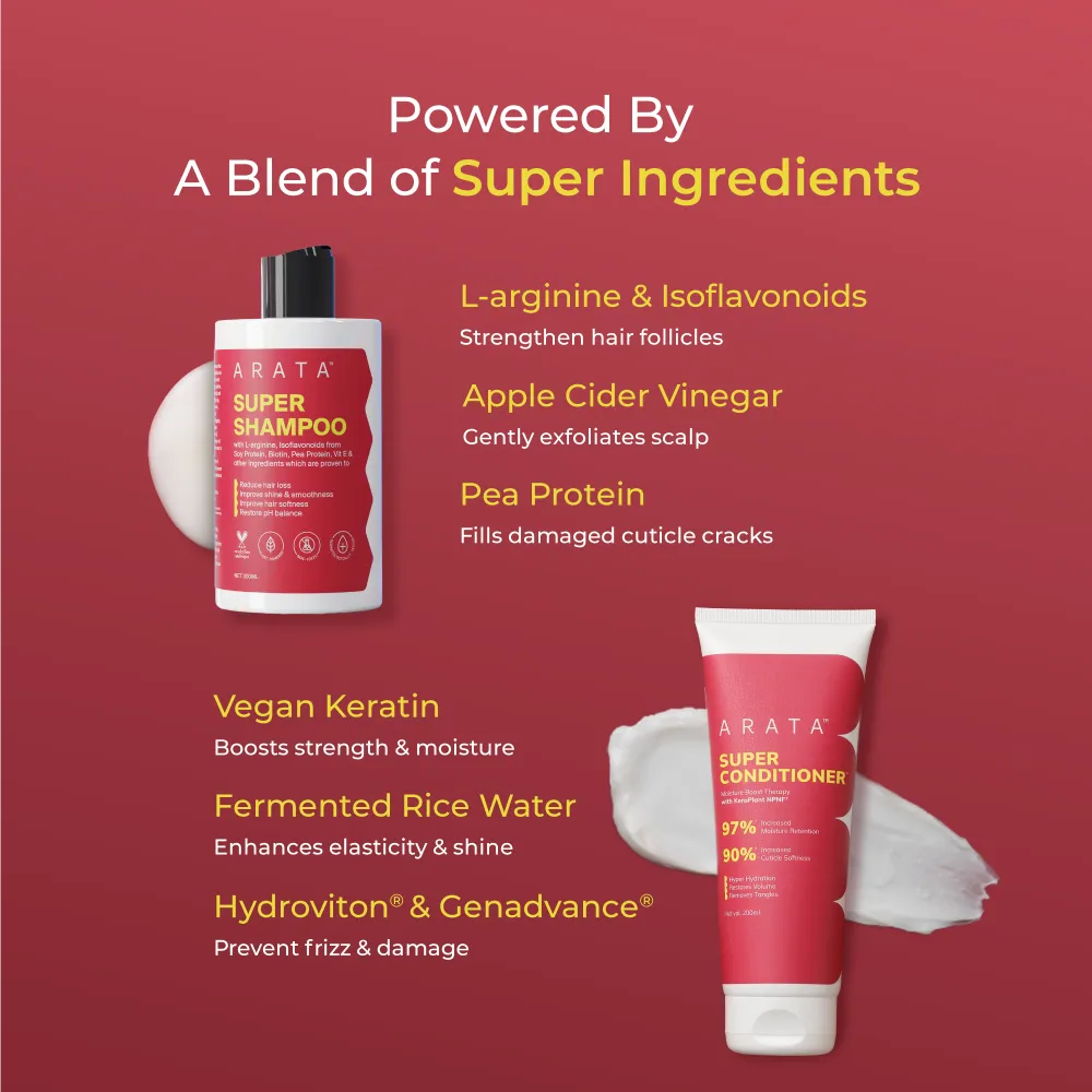 Super Moisture Duo with Biotin & Vegan Keratin for Dry & Damaged Hair - Super Shampoo (300ml) + Super Conditioner (200ml) - Image 3