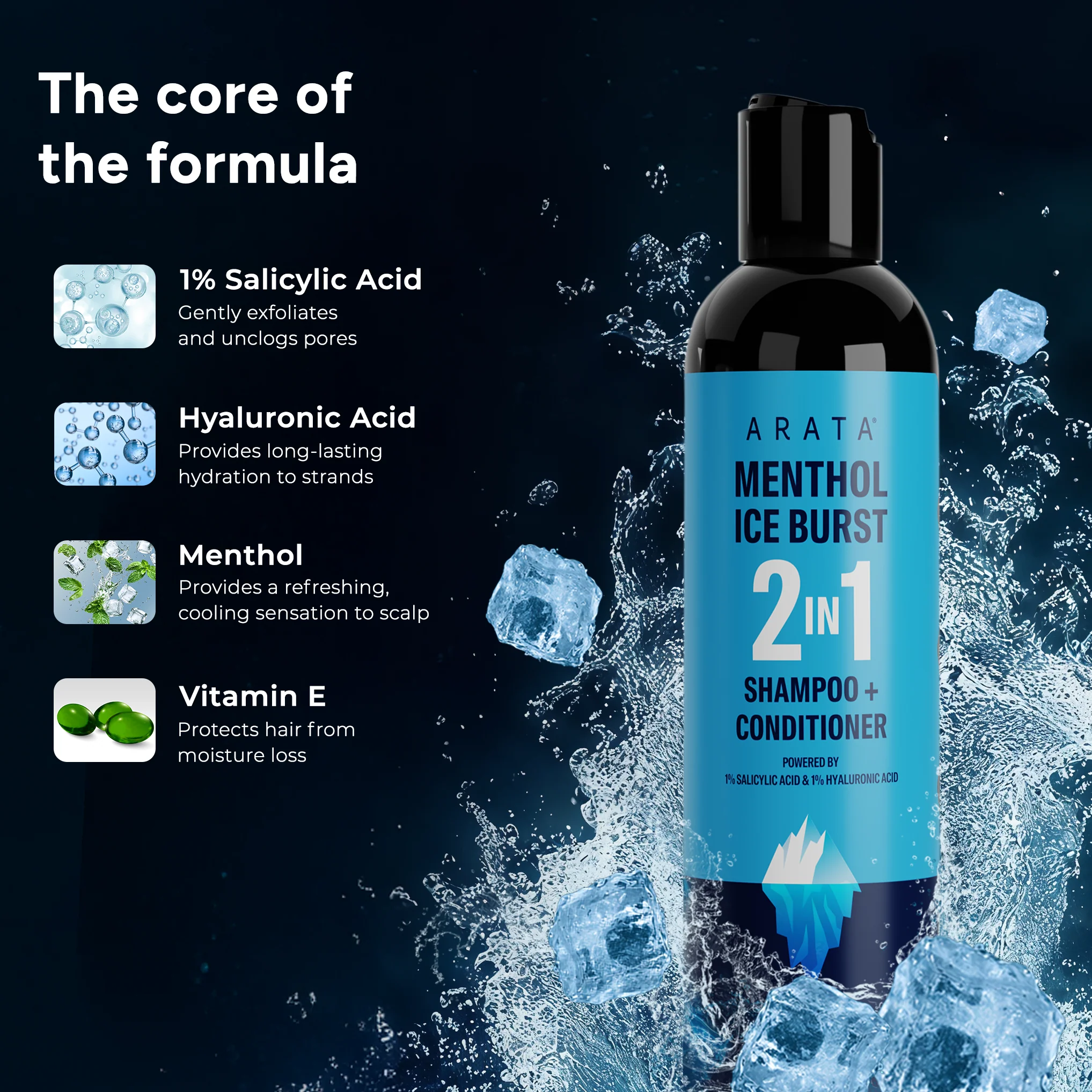 Menthol Ice Burst 2-in-1 Shampoo + Conditioner | Removes Scalp Buildup and Deeply Hydrates Strands | With 1% Salicylic Acid (Pack of 2) - Image 2