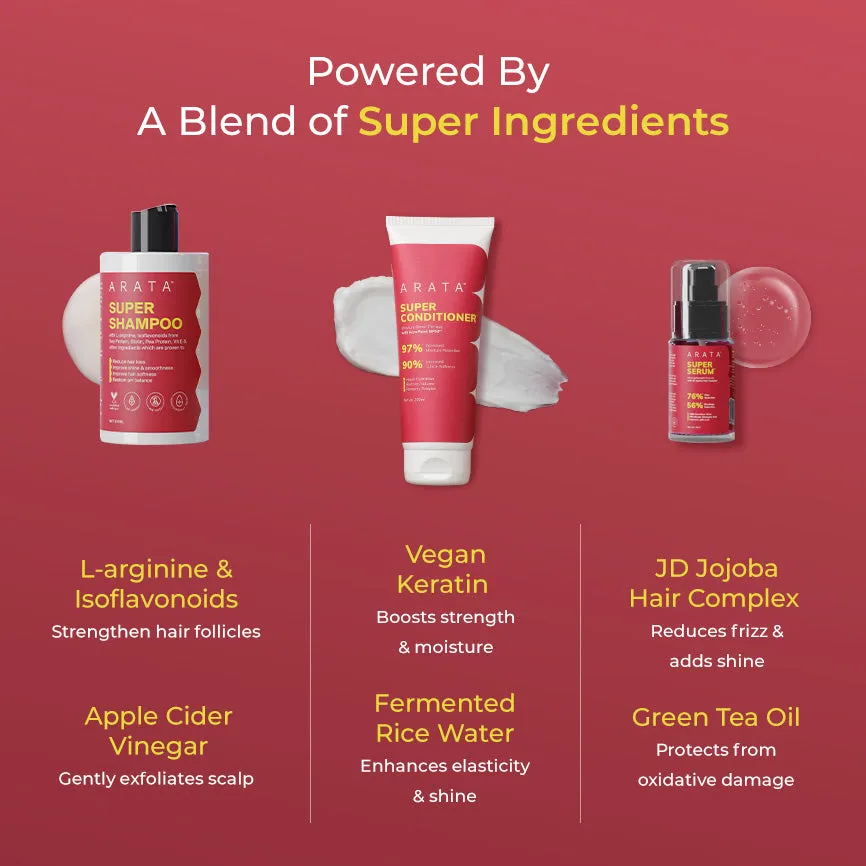 Super Anti-Damage Trio with Biotin, Jojoba & Vegan Keratin for Dry, Frizzy, & Damaged Hair -  Super Shampoo (300ml) + Super Conditioner (200ml) + Super Serum (30ml) - Image 3
