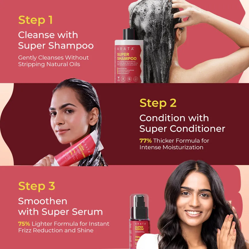 Super Anti-Damage Trio with Biotin, Jojoba & Vegan Keratin for Dry, Frizzy, & Damaged Hair -  Super Shampoo (300ml) + Super Conditioner (200ml) + Super Serum (30ml) - Image 4