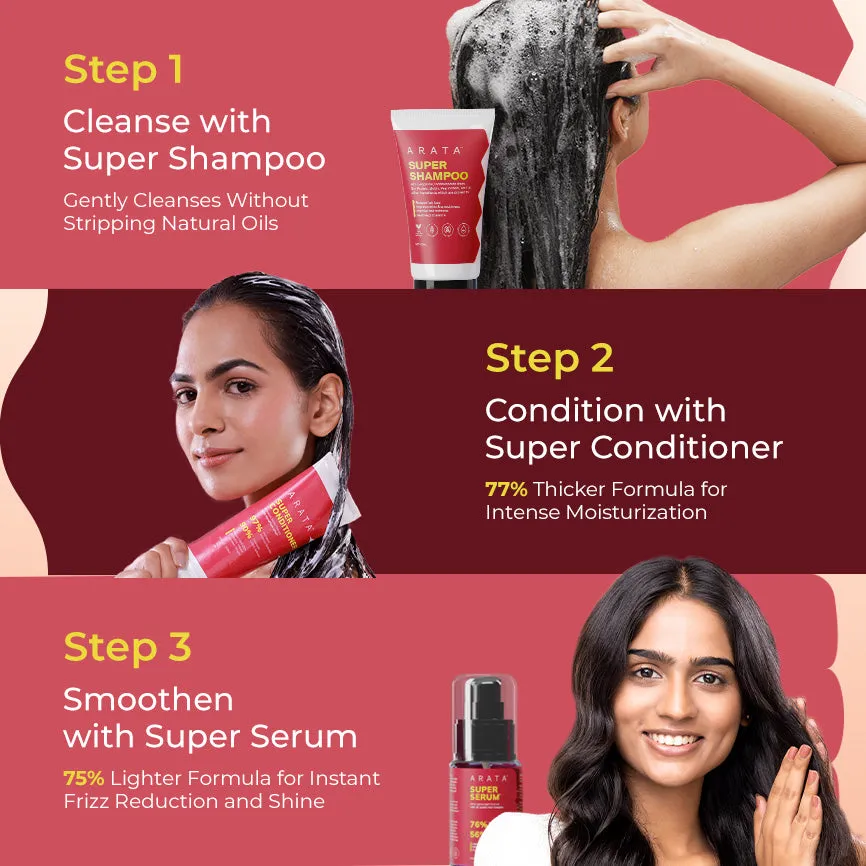Super Anti-Damage Value Pack with Biotin, Jojoba & Vegan Keratin for Dry, Frizzy, & Damaged Hair - Super Shampoo (150ml) + Super Conditioner (200ml) + Super Serum (30ml) - Image 4